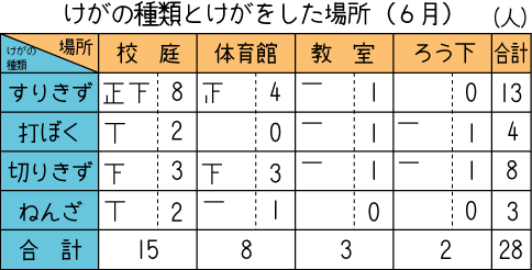 けが調べ 二元集計表 ４年生 算数の広場